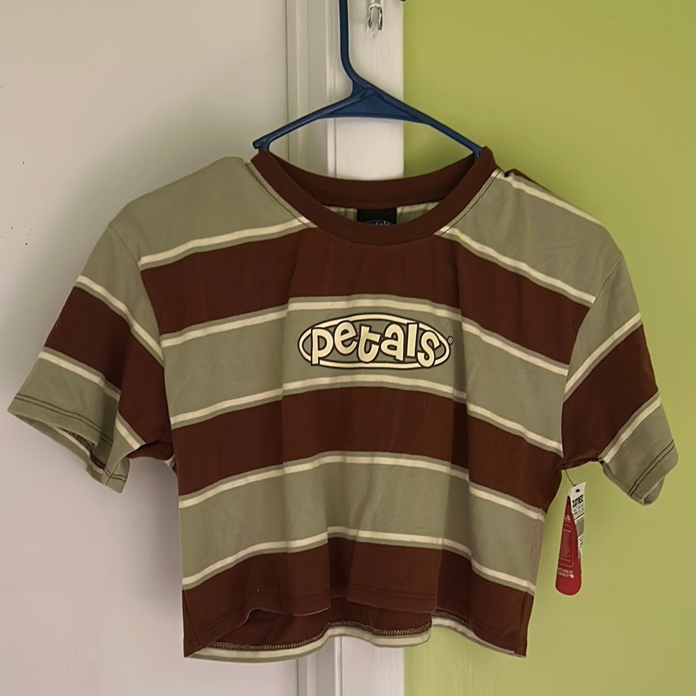Brown and Cream Striped Crop Top